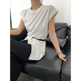 AcupStudio江右上 美式小众设计感不规则短袖上衣下摆开叉无袖T恤