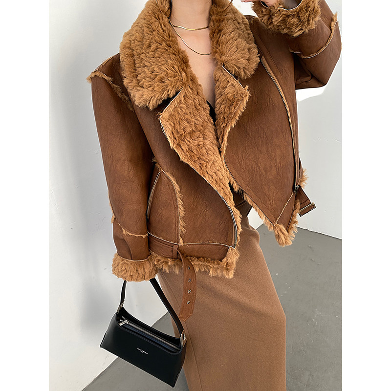 AcupStudio江右上 美式复古翻领斜门襟机车短款毛毛皮外套冬季女,女装/女士精品,短外套,淘宝优惠券,粉丝福利购,淘宝优惠卷