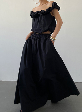 AcupStudio江右上 一字肩设计感上衣女夏季大裙摆半身裙两件套