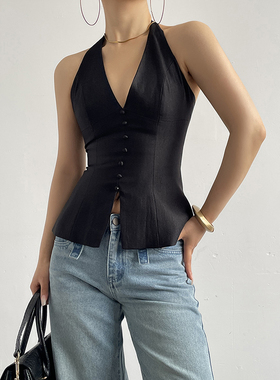 Acupstudio江右上 3月25日新品 光泽感修身挂脖马夹