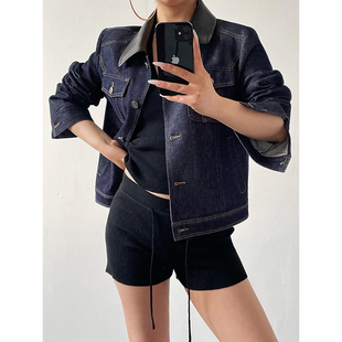 Acupstudio江右上 2月24日20点新品 深蓝拼皮领牛仔外套