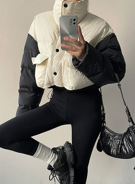 AcupStudio江右上 美式立领拼接羽绒服女冬季宽松保暖短款外套