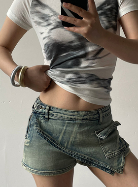 AcupStudio江右上美式辣妹不规则翻片牛仔裤女夏季设计感短款热裤