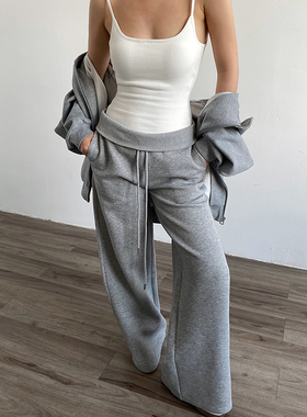 AcupStudio江右上 灰色运动抽绳卫裤女秋季美式高腰休闲阔腿裤子