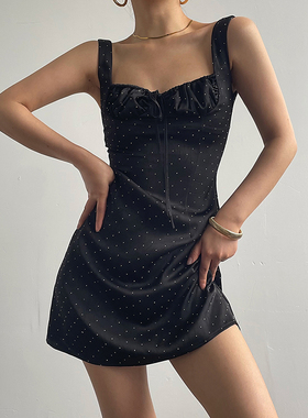 AcupStudio江右上 赫本风波点烫钻背心连衣裙女夏季修身显瘦裙子