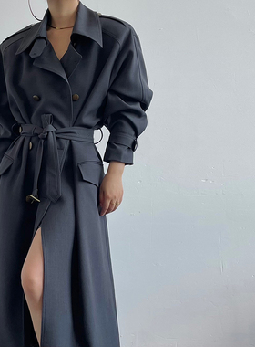 AcupStudio江右上 复古绑带双排扣风衣女秋季高级感气质长款外套