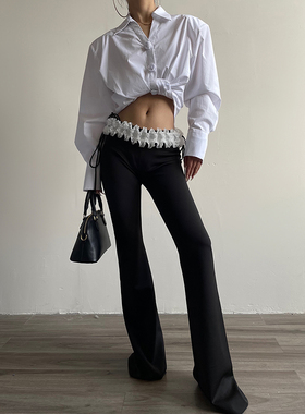 AcupStudio江右上 花朵低腰微喇休闲裤女夏季设计感直筒显瘦长裤