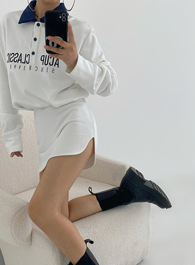 AcupStudio江右上欧美辣妹撞色POLO领收腰设计感小众刺绣卫衣裙女