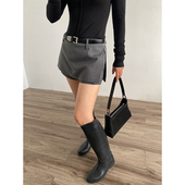 AcupStudio江右上 设计感a字显瘦裙子 高腰翻片包臀半身裙女秋季