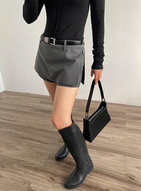 AcupStudio江右上 高腰翻片包臀半身裙女秋季设计感a字显瘦裙子