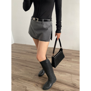 AcupStudio江右上 高腰翻片包臀半身裙女秋季设计感a字显瘦裙子