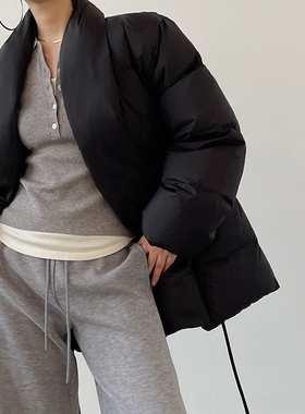 AcupStudio江右上 黑色中式绑带收腰保暖90白鸭羽绒服女加厚外套