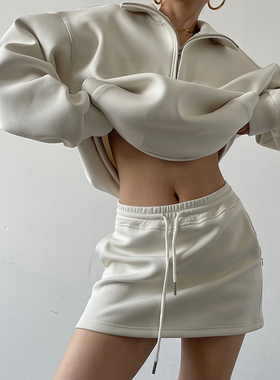 AcupStudio江右上 休闲运动拉链口袋半身裙女秋季显瘦a字短款裙子