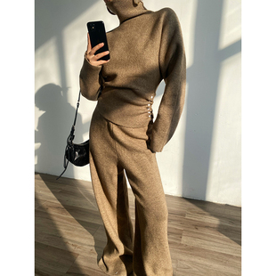 秋冬宽松拖地阔腿裤 女新款 两件套 收腰毛衣套装 Acupstudio江右上