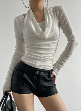 AcupStudio江右上 设计感挂脖一字肩打底T恤上衣女