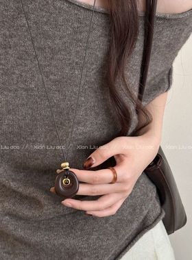 不规则镂空虎眼石吊坠项链女新款秋冬长款毛衣链小众设计配饰