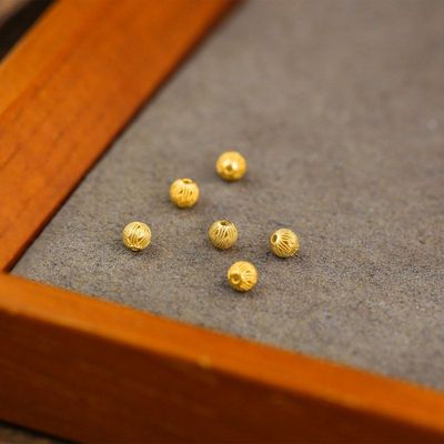 通体S925银镀金条纹圆珠小配饰DIY新中式轻奢百搭条纹隔珠款配件