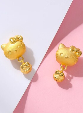 保真999足金包银hello kitty铃铛猫转运珠手链女时尚串珠送女友