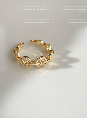 小众设计锆石钱币戒指女个性时尚轻奢风指环百搭高级感食指戒批发