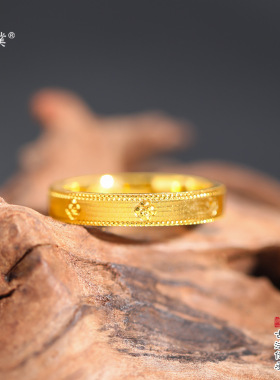 璞佐24K亮金四叶花戒指送女友
