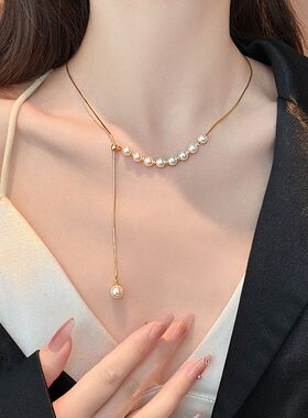 金色珍珠可调节高级感锁骨链