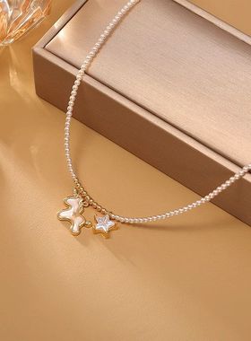 珍珠项链配饰女轻奢小众锁骨链高级感设计独角兽穿搭吊坠颈链饰品