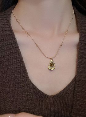 秋冬复古花朵圆形人造虎眼石款项链高级感毛衣链轻奢小众卫衣项饰