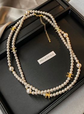 施家珍珠baby小米粒多层叠戴珍珠项链复古法式麻花锁骨链一款多戴