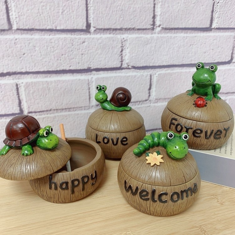 个性有盖烟缸树脂烟灰缸送男友父亲节礼物螃蟹动物收纳盒家居摆件