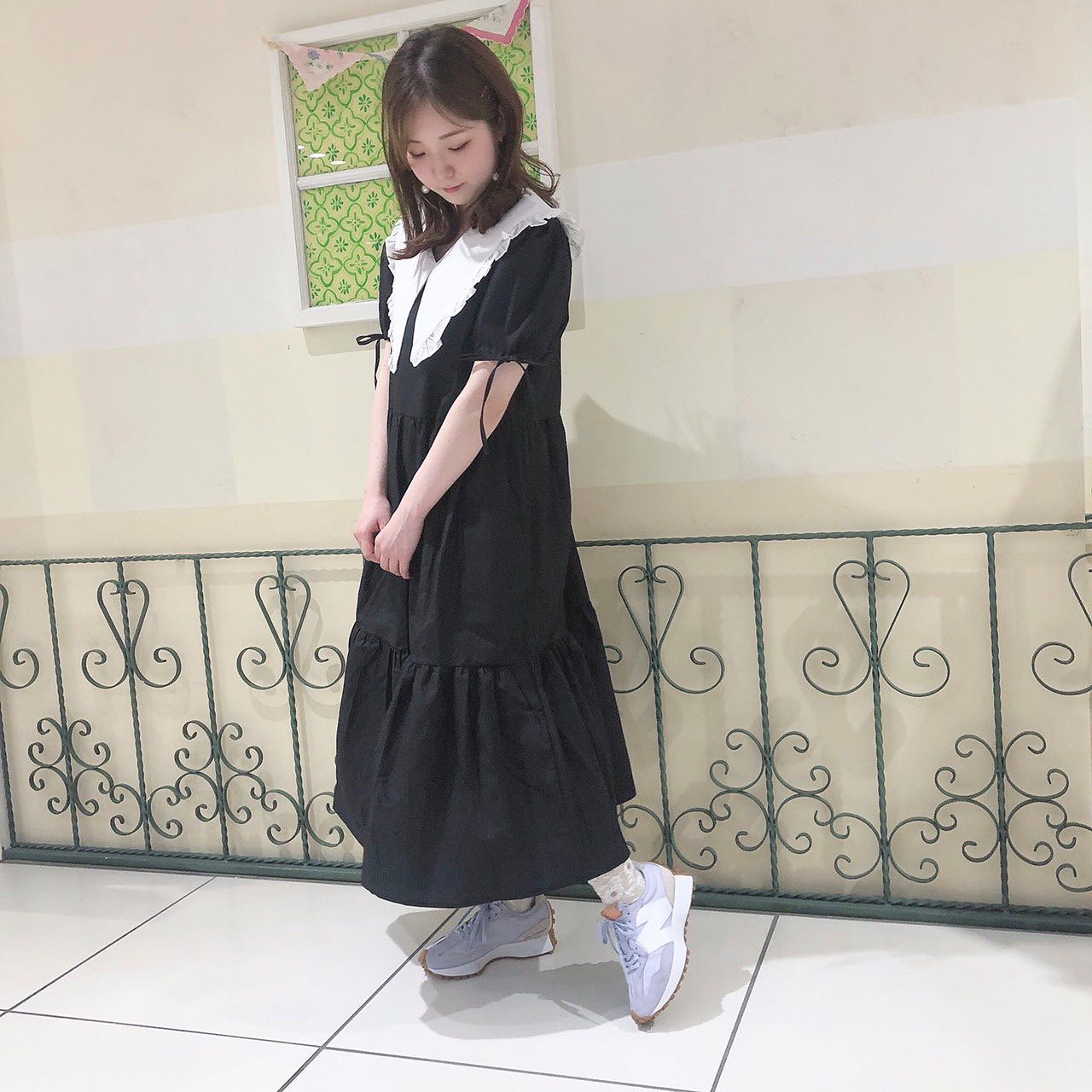 日本paravion宫廷翻领撞色可爱