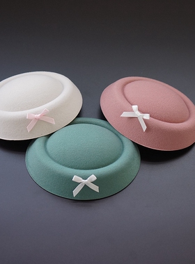 海军风蝴蝶结帽名媛气质小贝雷帽简约百搭日常装饰空姐小帽子紫色