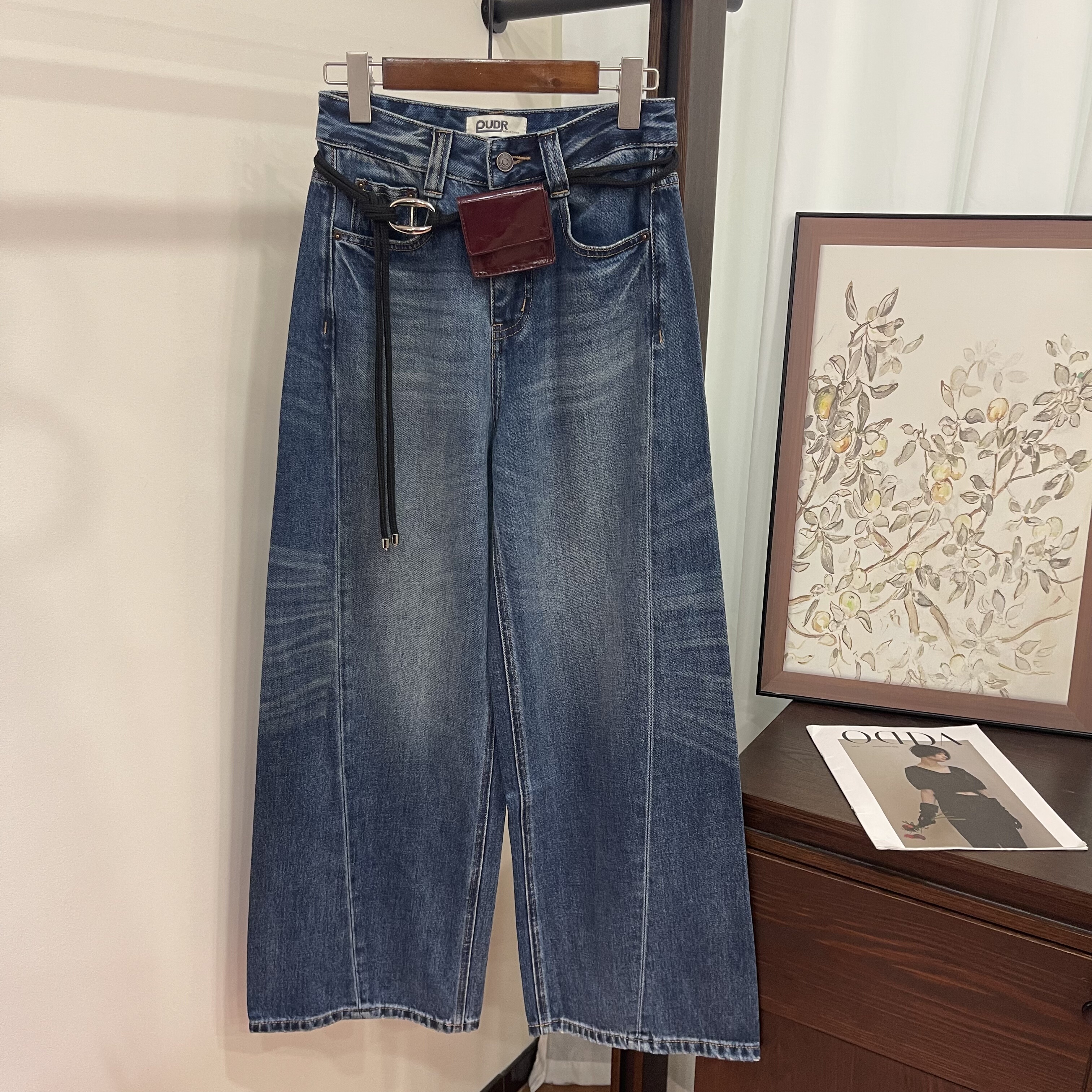 PUDR7603 复古高腰阔腿牛仔裤女秋新款韩版宽松显瘦百搭拖地长裤