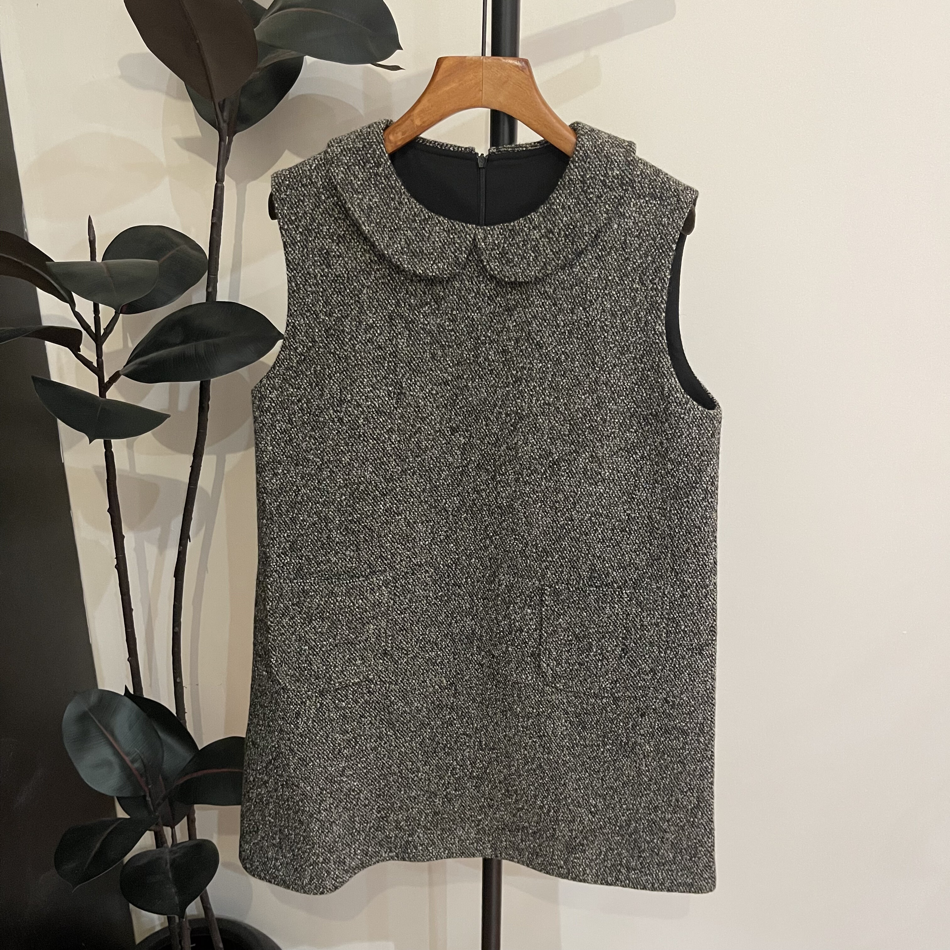 高品质（含95羊毛）毛呢背心裙女秋冬新款小个子翻领小香风连衣裙