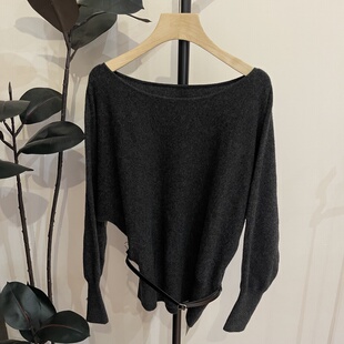 高品质慵懒风软糯毛衣女2025秋冬款纯色高级一字肩全羊毛针织上衣