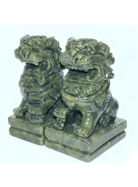 天然南玉石北京狮子摆件青绿色吉祥镇宅助运平安看门居工艺摆件