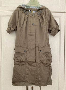 特价！before布意坊奢华系列缎面时尚连帽风衣外套橄榄绿色