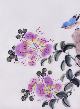 原创国画紫薇花鸟画手绘保真迹字画装饰画无框挂画生宣纸书画作品
