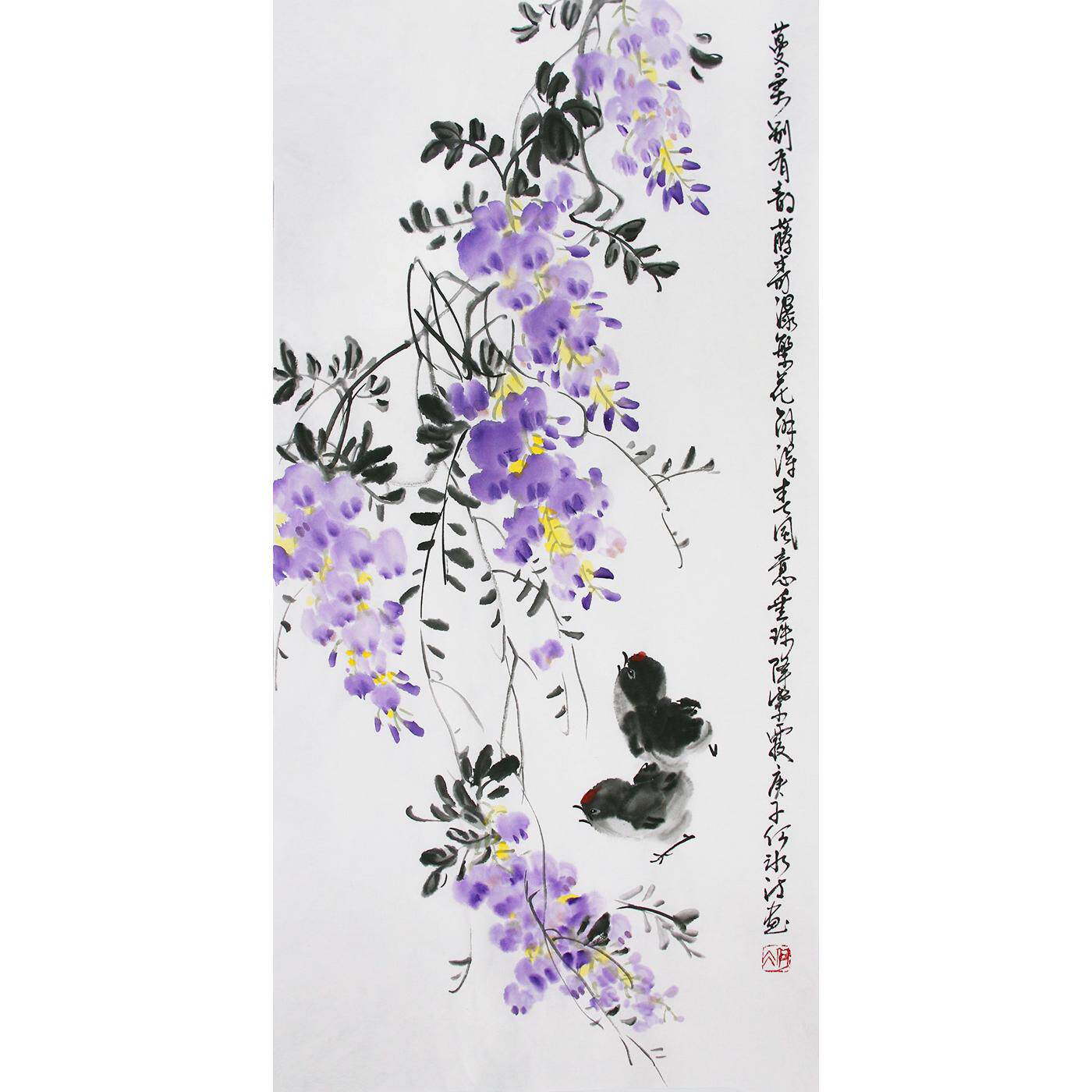 原创诗词文人画写意花鸟画紫藤国画作品纯手绘宣纸原稿无框挂画芯