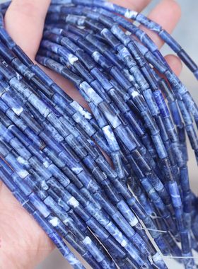 4*13mm天然蓝纹石管珠苏打石方纳石长圆管珠diy手工散珠隔珠配件