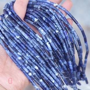 4*13mm天然蓝纹石管珠苏打石方纳石长圆管珠diy手工散珠隔珠配件