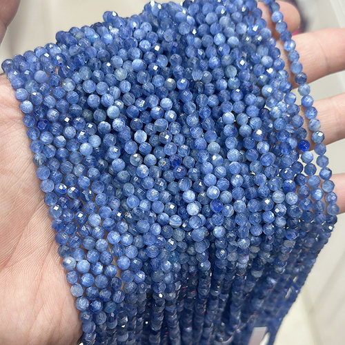 天然浅色蓝晶切面圆珠