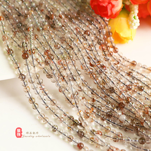 天然黑金超七圆珠 3-4mm骨干发晶水晶散珠 diy手链项链手串配件