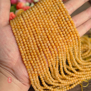 4mm黄色玉石小颗粒散珠子 3mm diy饰品配件 2mm 天然老矿黄玉圆珠