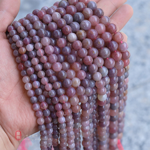 天然紫马粉圆珠 6-10mm老矿紫色粉晶散珠子 diy手链项链串珠配件