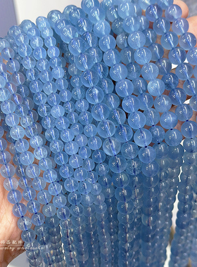 天然冰种魔鬼蓝海蓝宝圆珠 巴西老矿高冰蓝色水晶散珠diy串珠配件