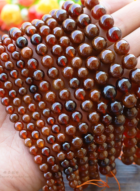 天然橙色石榴石圆珠 6-10mm芬达石散珠 diy手链项链串珠饰品配件
