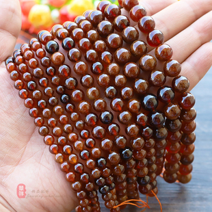天然橙色石榴石圆珠 6-10mm芬达石散珠 diy手链项链串珠饰品配件