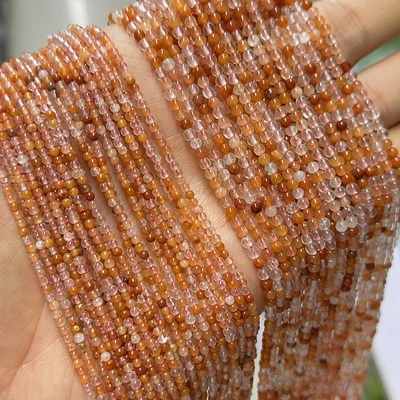 天然红兔毛水晶小圆珠 2-3mm黄水晶散珠 diy手链项链串珠饰品配件