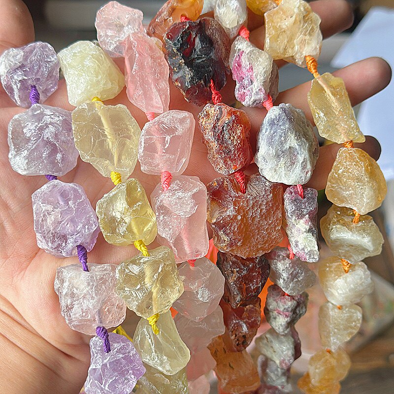 天然水晶随形原石 15-30mm粉晶紫黄水晶玛瑙原石散珠diy饰品配件