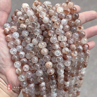 diy手链项链串珠配件 10mm散珠子 天然无优化黑金超七水晶圆珠